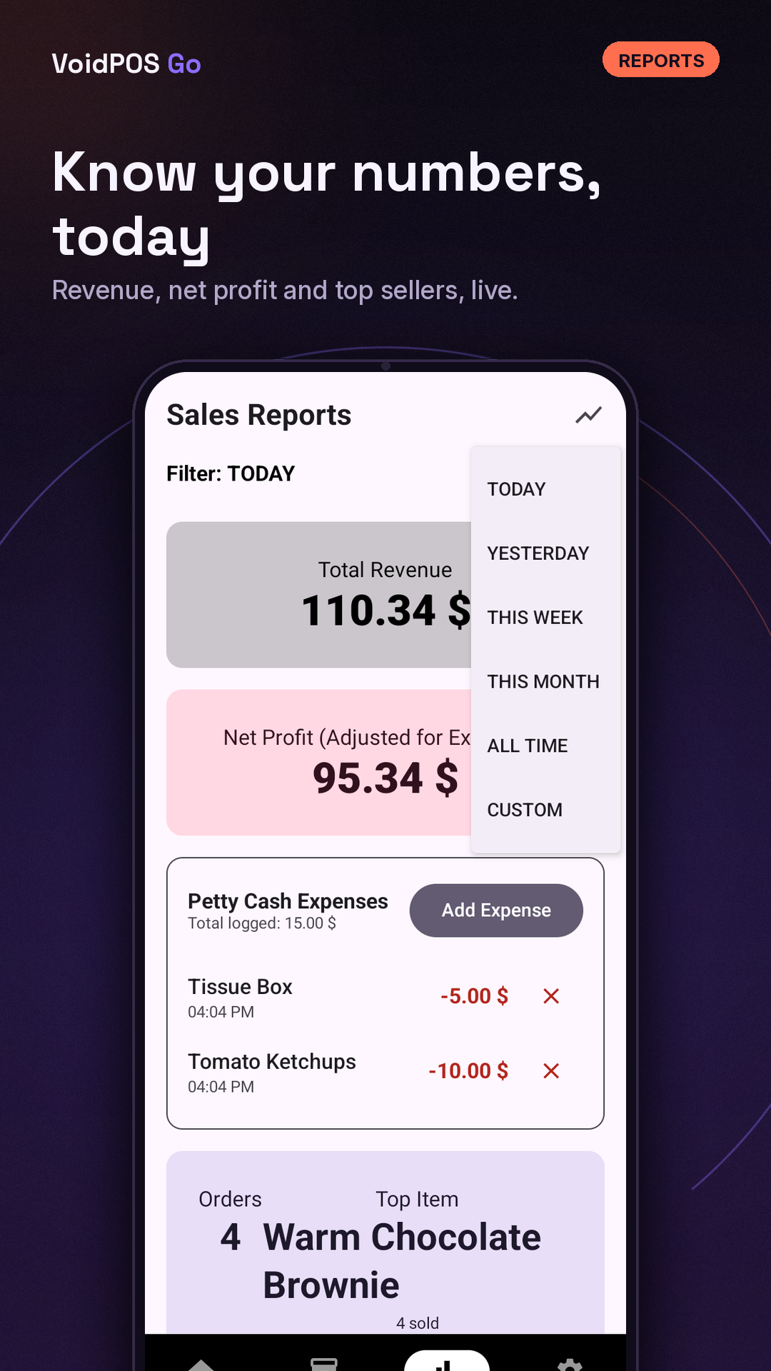 VoidPOS Go sales reports and Z-report screen